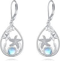 wholesale 925 Sterling Silver Teardrop Starfish Moonstone Drop Earrings for Women-Starfish