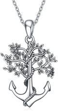 wholesale 925 Sterling Silver Tree of Life Pendant Necklace w/Anchor Design-0-0