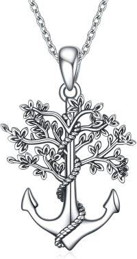 wholesale 925 Sterling Silver Tree of Life Pendant Necklace w/Anchor Design-Tree of life