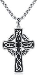 wholesale 925 Sterling Silver Celtic Cross Pendant with Black Zirconia and Intricate Knotwork Design Norse Viking Jewelry for Men Women 24 Chain -0-0
