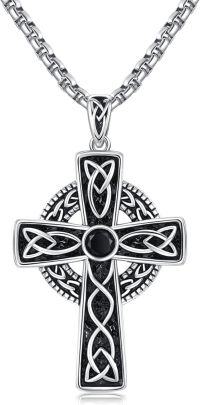 wholesale 925 Sterling Silver Celtic Cross Pendant with Black Zirconia and Intricate Knotwork Design Norse Viking Jewelry for Men Women 24 Chain -Zircon Celtic Knot Cross Necklace
