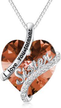 wholesale Sterling Silver Birthstone Sister Necklaces Heart Jewelry Gifts for Sister Birthday Anniversary Valentine s Day-06-Jun - Alexandrite