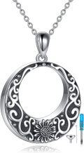 wholesale 925 Sterling Silver Round Sunflower Pendant with Chain - Women's Keepsake Memorial Jewelry for Ashes and Hair-0-0