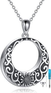 wholesale 925 Sterling Silver Round Sunflower Pendant with Chain - Women's Keepsake Memorial Jewelry for Ashes and Hair-Sunflower