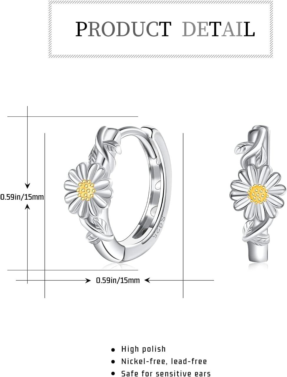 925 Sterling Silver Daisy Flower Huggie Hoop Earrings for Women Girls - Hypoallergenic Gift Set-0-4