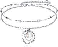 wholesale 925 Sterling Silver Double Layered Pearl Pendant Ankle Anklet-Pearl