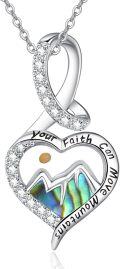 wholesale 925 Sterling Silver & Abalone Shell Mustard Seed Heart Pendant Necklace with AAA Cubic Zirconia, Inspirational Christian Faith Jewelry Gift-0-0