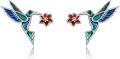 wholesale 925 Sterling Silver Hummingbird Stud Earrings with Red Flower and Enamel Accents - Mother's Day Gift Idea-0-0