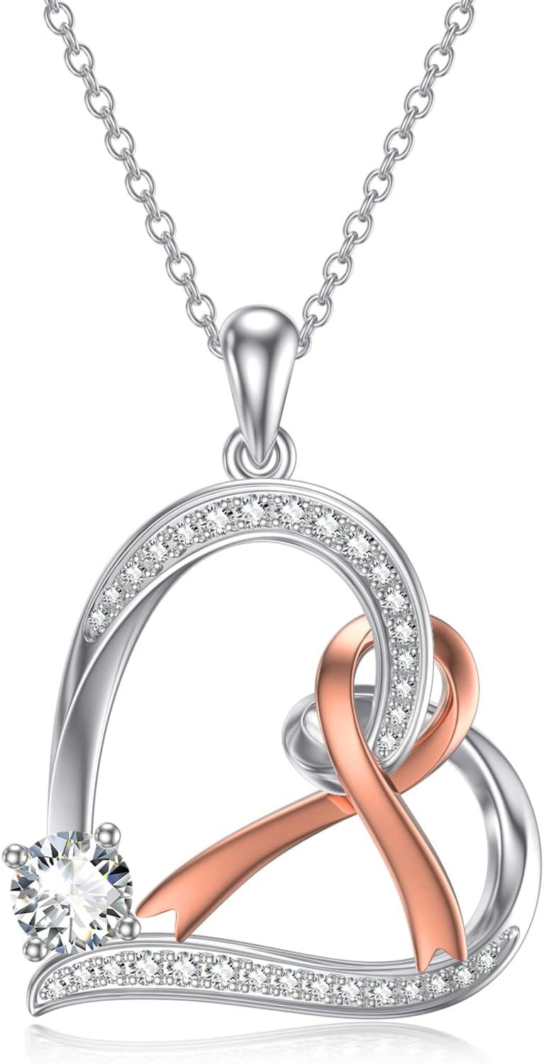 18K Gold Plated Sterling Silver Moissanite Heart Necklace for Women-0-0