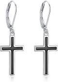 wholesale Sterling Silver Cross Leverback Dangle Drop Earrings for Women Men-0-24