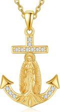 wholesale Gold Anchor Pendant with Cubic Zirconia and Religious Figure - 925 Sterling Silver Chain Necklace for Women's Christian Gifts-0-0
