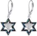 wholesale 925 Sterling Silver Star of David Hanukkah Earrings with Opal Stone and Menorah Design for Women's Judaica -0-0
