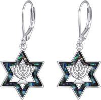 wholesale 925 Sterling Silver Star of David Hanukkah Earrings with Opal Stone and Menorah Design for Women's Judaica -Menorah 1