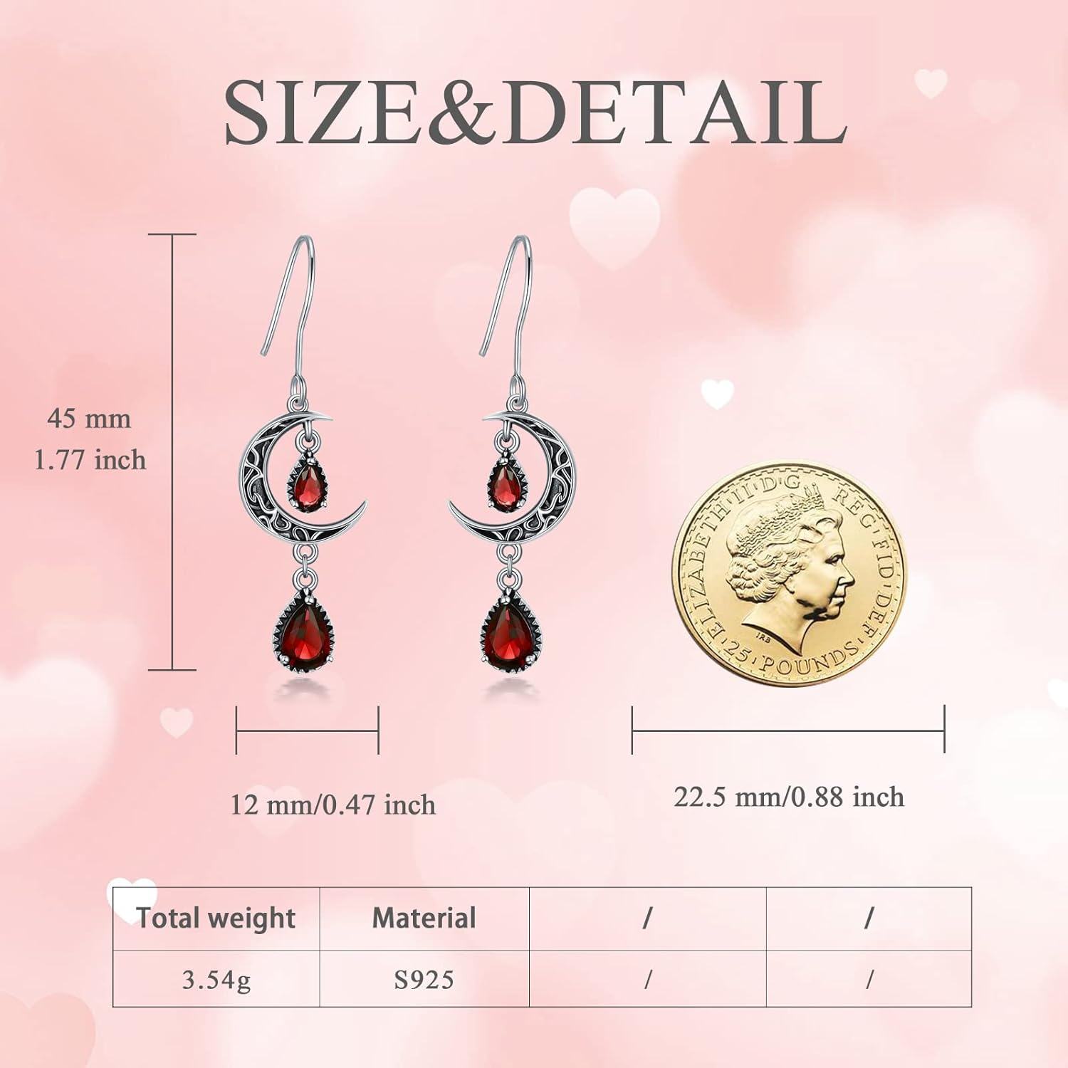 wholesale 925 Sterling Silver Crescent Moon Drop Earrings with Garnet and Red Crystal Accents-0-2