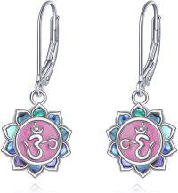 wholesale 925 Sterling Silver Abalone Shell Om Lotus Chakra Drop Earrings for Women-Purple-Amethyst