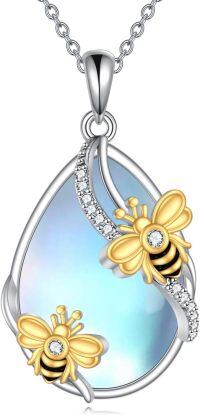 wholesale 925 Sterling Silver Opal Bee Pendant Necklace for Women-bee necklace