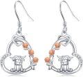 wholesale 925 Sterling Silver Hypoallergenic Heart-Shaped Highland Cow Dangle Earrings with Rose Gold Accents and Cubic Zirconia Stones for Women Girls Gifts Jewelry 4cm Long-0-0