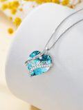 wholesale 925 Sterling Silver Aquamarine Sister Necklace - Elegant Heart Pendant for Sisterhood Gift, Birthday, Christmas, Bridesmaid-0-4
