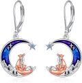 wholesale 925 Sterling Silver Moon & Fox Drop Earrings with Purple Enamel and Stars-0-0