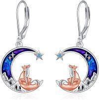 wholesale 925 Sterling Silver Moon & Fox Drop Earrings with Purple Enamel and Stars-Fox earrings