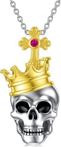 wholesale 925 Sterling Silver & Rose Gothic Revival Skull Necklace, 1.06 Inch Pendant, 18 Inch Chain, Gift Box, Life & Death Symbol-Skull-Crown