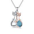 wholesale 925 Sterling Silver Turquoise Cats Hugging Pendant Necklace for Women Girls Valentines Day Gifts Jewelry-0-0