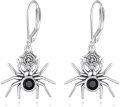 wholesale 925 Sterling Silver Black Crystal Spider Web Leverback Drop Earrings for Women Girls Gothic Halloween  4cm Long-0-0