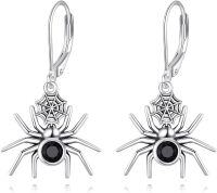 wholesale 925 Sterling Silver Black Crystal Spider Web Leverback Drop Earrings for Women Girls Gothic Halloween  4cm Long-B-Spider