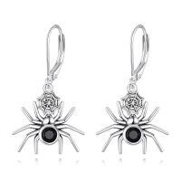 wholesale 925 Sterling Silver Black Crystal Spider Web Leverback Drop Earrings for Women Girls Gothic Halloween  4cm Long-B-Spider