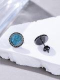 wholesale 925 Sterling Silver Turquoise Round Studs Norse Viking Earrings for Men Women Punk Gothic Jewelry 48mm Diameter-0-2