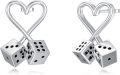 wholesale 925 Sterling Silver Heart Dice Stud Earrings Lucky Gambling Gift for Her-0-0