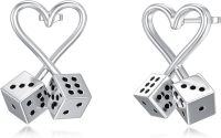 wholesale 925 Sterling Silver Heart Dice Stud Earrings Lucky Gambling Gift for Her-Dice