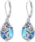 wholesale 925 Sterling Silver Blue Moonstone Rose Drop Leverback Earrings-0-0