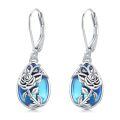 wholesale 925 Sterling Silver Blue Moonstone Rose Drop Leverback Earrings-0-0