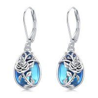 wholesale 925 Sterling Silver Blue Moonstone Rose Drop Leverback Earrings-B-Rose