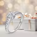 TOUPOP Sterling Silver Moissanite Engagement Ring D VVS1-0-4