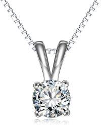 wholesale Sterling Silver Cubic Zirconia Solitaire Pendant Necklace for Women-1.0 Carats Round CZ Pendant Necklace