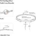 wholesale 925 Sterling Silver Metal Freshwater Pearl Faith Cross Bracelet for Women - Dainty Double Chain Christian-0-4