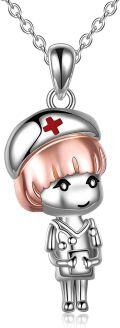 wholesale 925 Sterling Silver Cartoon Nurse Charm Necklace for Women - Nursing Student Pendant s-0-0