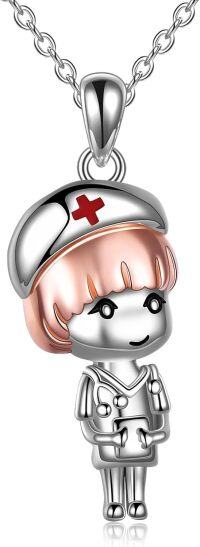 wholesale 925 Sterling Silver Cartoon Nurse Charm Necklace for Women - Nursing Student Pendant s-01- Nurse necklace