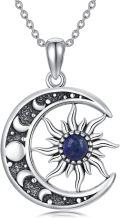 wholesale 925 Sterling Silver Blue Stone Pendant with Sun and Moon Design Necklaces for Women-0-0