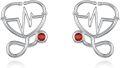 wholesale 925 Sterling Silver Heartbeat Red Crystal Stud Earrings Medical Gift for Nurses-0-0