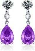 wholesale 925 Sterling Silver Vintage Rose Dangle Earrings with Birthstone Gifts for Women-0-0