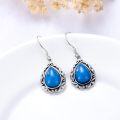 wholesale 925 Sterling Silver Turquoise Blue Agate Teardrop Earrings for Women Western Ethnic Dangling Birthstone Jewelry Gifts-0-1