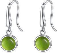 wholesale 925 Sterling Silver Green Cat's Eye Stone Drop Earrings-Peridot