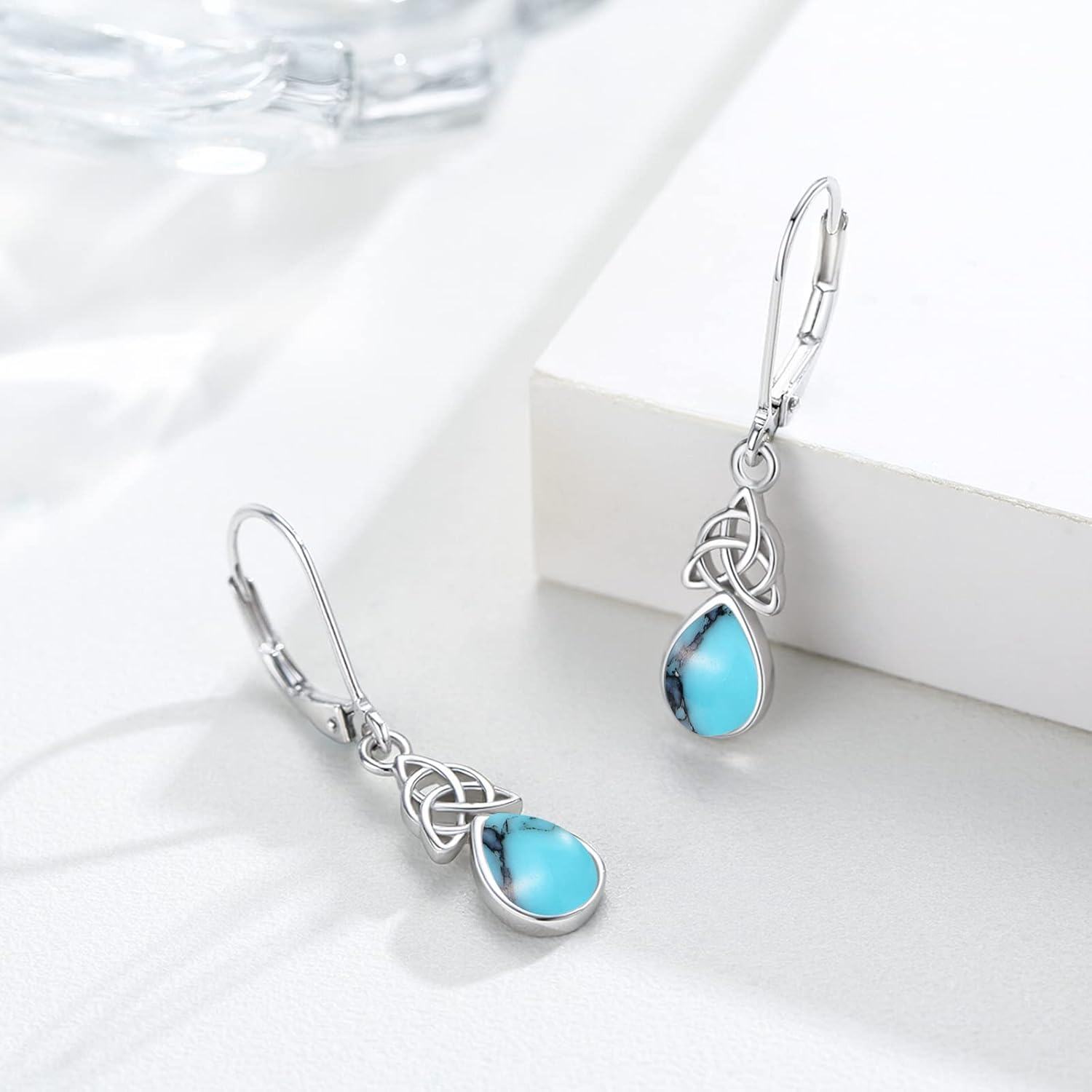 wholesale 925 Sterling Silver Teardrop Turquoise and Moonstone Drop Earrings for Women-0-1