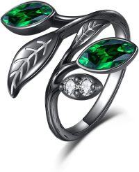 wholesale Sterling Silver CZ Chakra Tree Leaf Adjustable Ring (6 9 ) Holiday Gift-Black ring