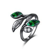 wholesale 925 Sterling Silver CZ Chakra Tree Leaf Adjustable Ring (6 9 ) Holiday Gift-Black ring