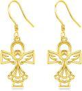 wholesale Gold 925 Sterling Silver Angel Wing Dangle Earrings Religious s for Women Girls 23mm x 9mm-0-0