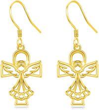 wholesale Gold 925 Sterling Silver Angel Wing Dangle Earrings Religious s for Women Girls 23mm x 9mm-Gold Plated